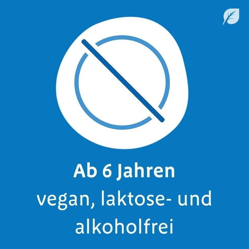 Symbol: Durchgestrichenes Symbol. Aufschrift: Ab 6 Jahren, vegan, laktose- und alkoholfrei.