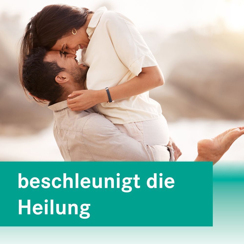 Text auf grünem Balken: beschleunigt die Heilung.