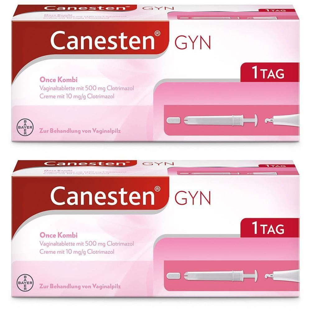 Zwei Packungen Canesten® GYN Once Kombi. Vaginaltablette und Creme. 1 Tag Behandlung.