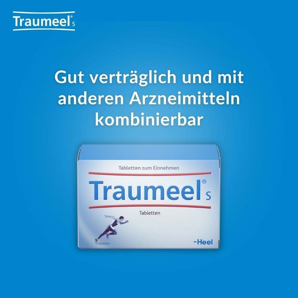 Schachtel Traumeel S. Text: Gut verträglich und mit anderen Arzneimitteln kombinierbar. Heel-Logo.