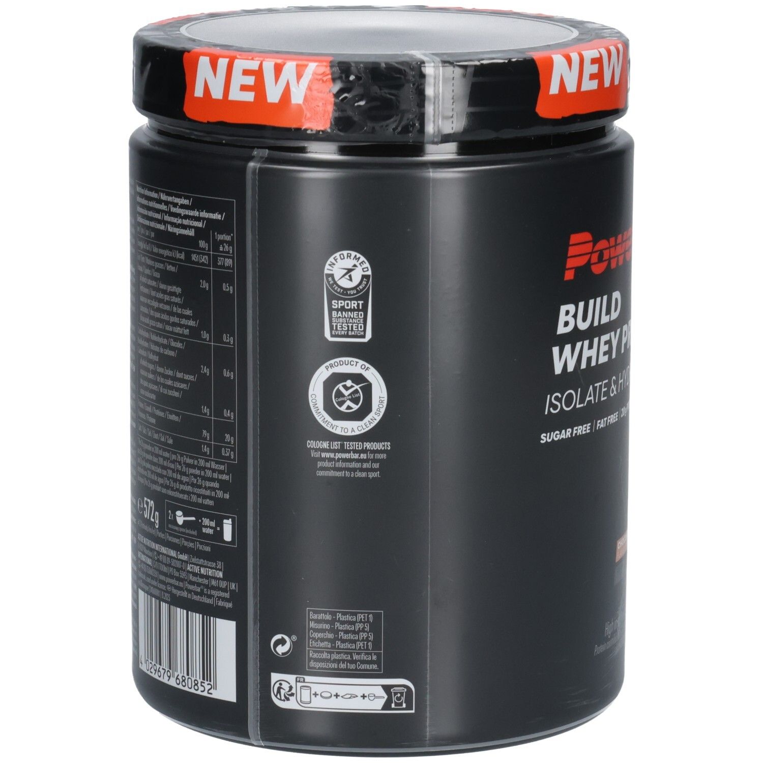 Powerbar Build Whey Protein Isolate & Hydrolysate Schokolade, 572g Dose.