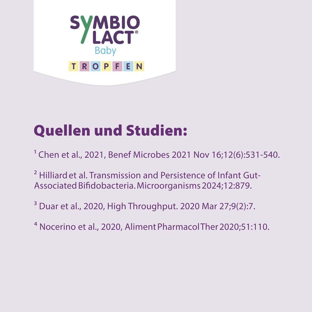 Text: Quellen und Studien. Auflistung von Studien. Logo SymbioPharm.