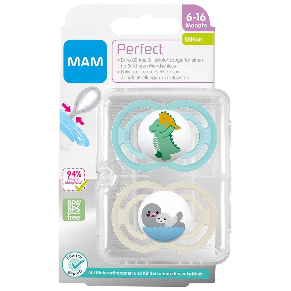 MAM Perfect Silikonschnuller 6-16 Monate (Farbe/Motiv nicht wählbar)