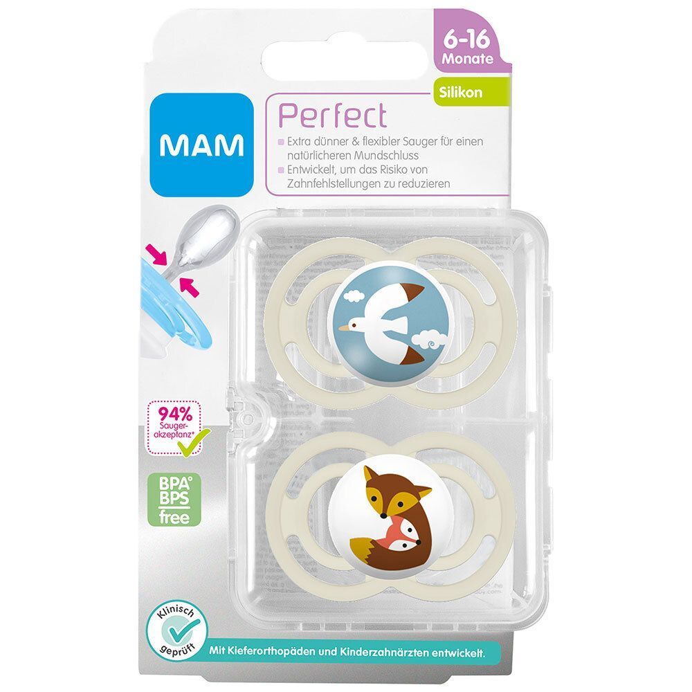 MAM Perfect Silikonschnuller 6-16 Monate (Farbe/Motiv nicht wählbar)