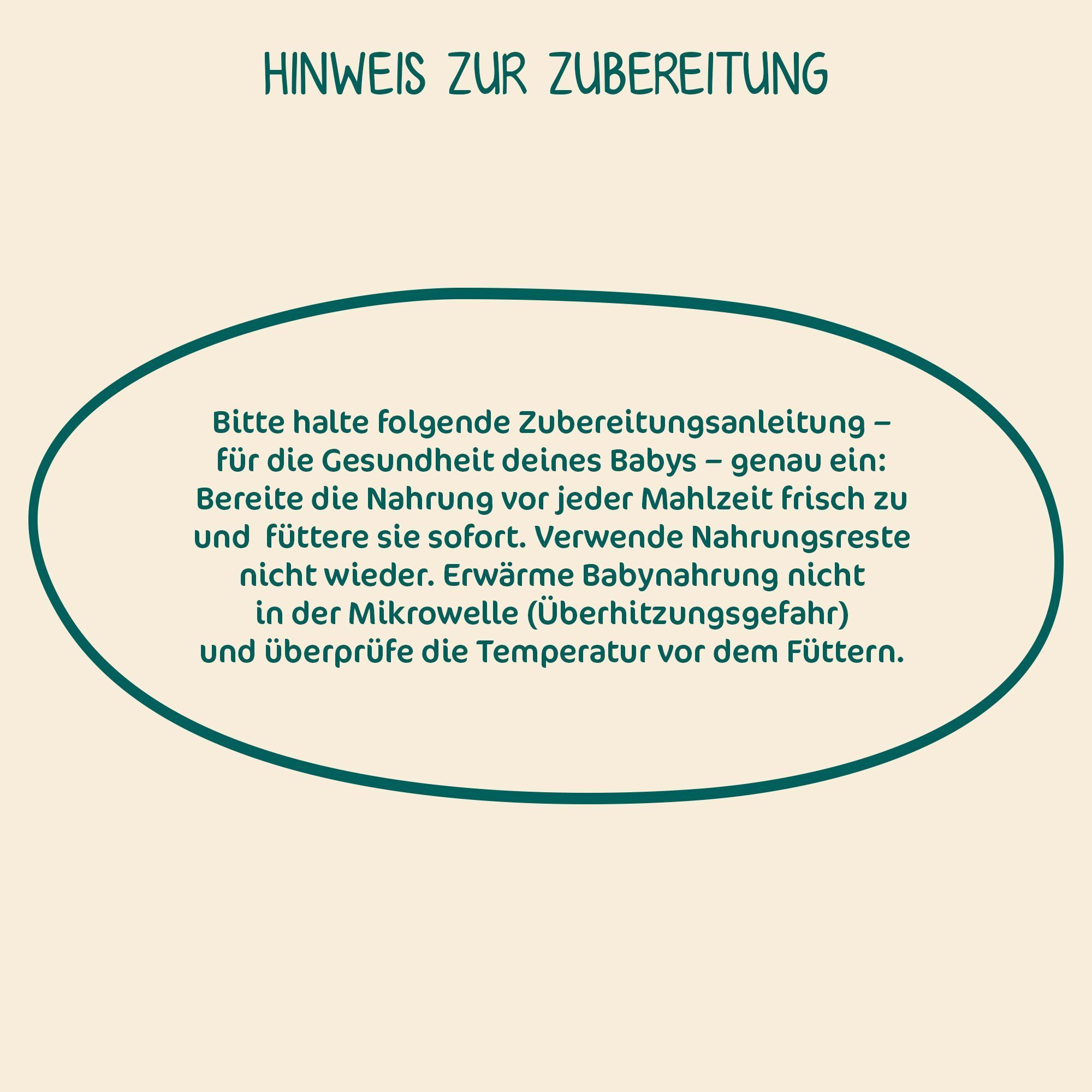 Hinweis zur Zubereitung von Milupa Milchbrei Stracciatella für die Gesundheit des Babys.