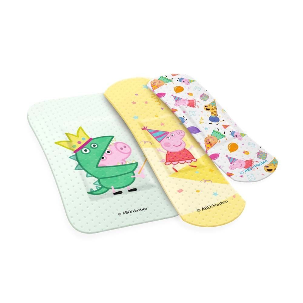Drei Peppa Pig Pflaster mit verschiedenen Designs. Verschiedene Formen und Größen.