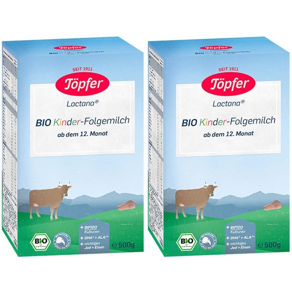 Töpfer Lactana Kinder Bio Folgemilch Pulver 2x 2x500 g
