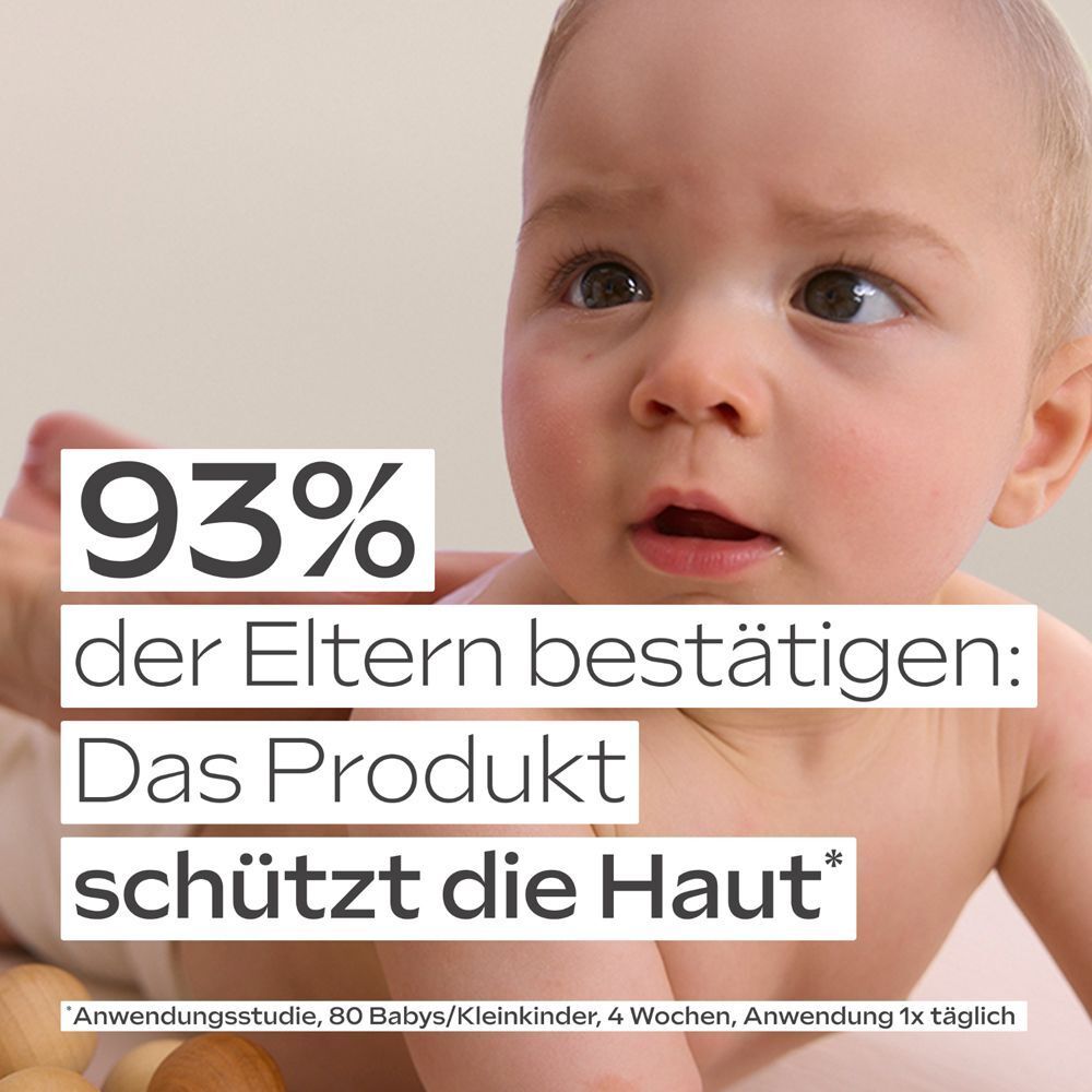 Baby mit Text: 93% der Eltern bestätigen: Das Produkt schützt die Haut.