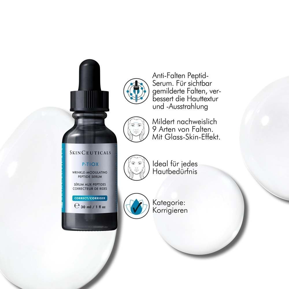 SkinCeuticals P-TIOX Serum-Flasche. Anti-Falten-Serum. Mildert Falten. Ideal für jeden Hautbedürfnis.