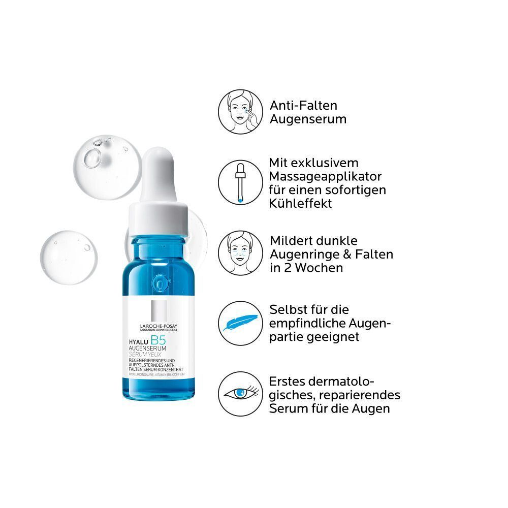Hyalu B5 Augenserum Flasche. Mit Massageapplikator. Reduziert Augenringe und Falten. Für empfindliche Augen geeignet.