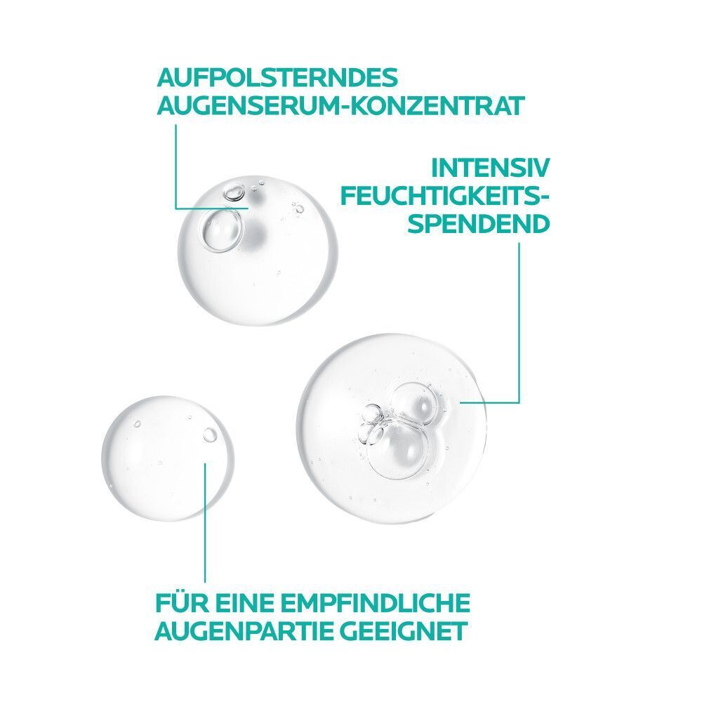 Augenserum-Konzentrat. Intensiv feuchtigkeitsspendend. Für empfindliche Augenpartie geeignet. Transparente Flüssigkeit.