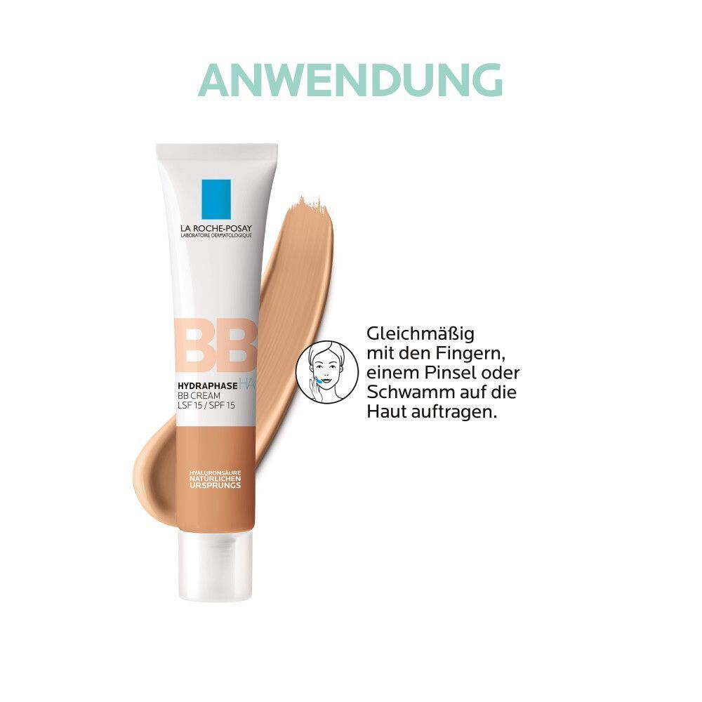 Tube BB Creme mit Farbton mittel. Text: Gleichmäßig mit Finger oder Schwamm auftragen.