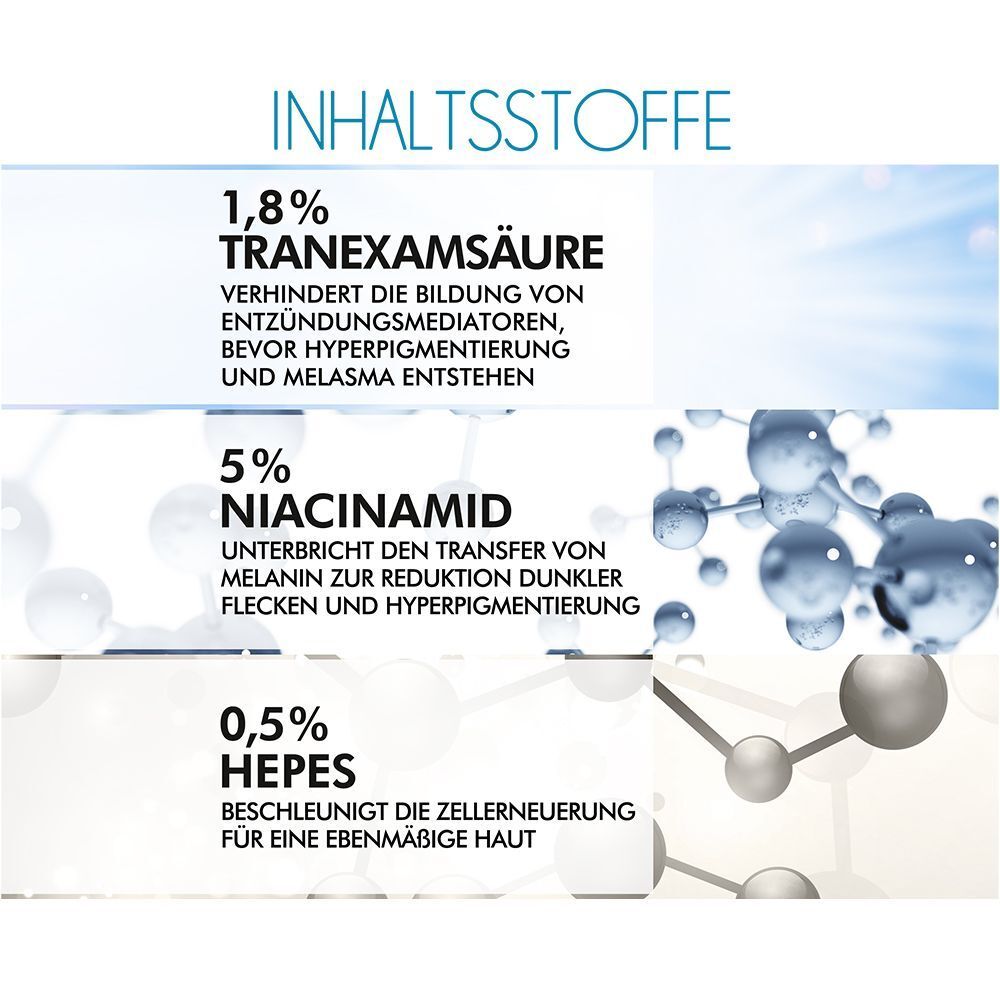 Inhaltsstoffe des Serums: Tranexamsäure, Niacinamid und HEPES.