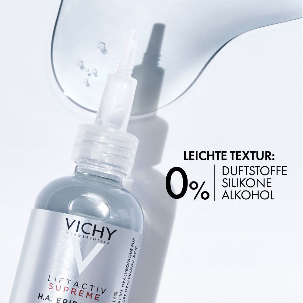 VICHY LIFTACTIV H.A. Epidermic Filler Flakon. Text: Leichte Textur: 0% Duftstoffe, Silikone, Alkohol.
