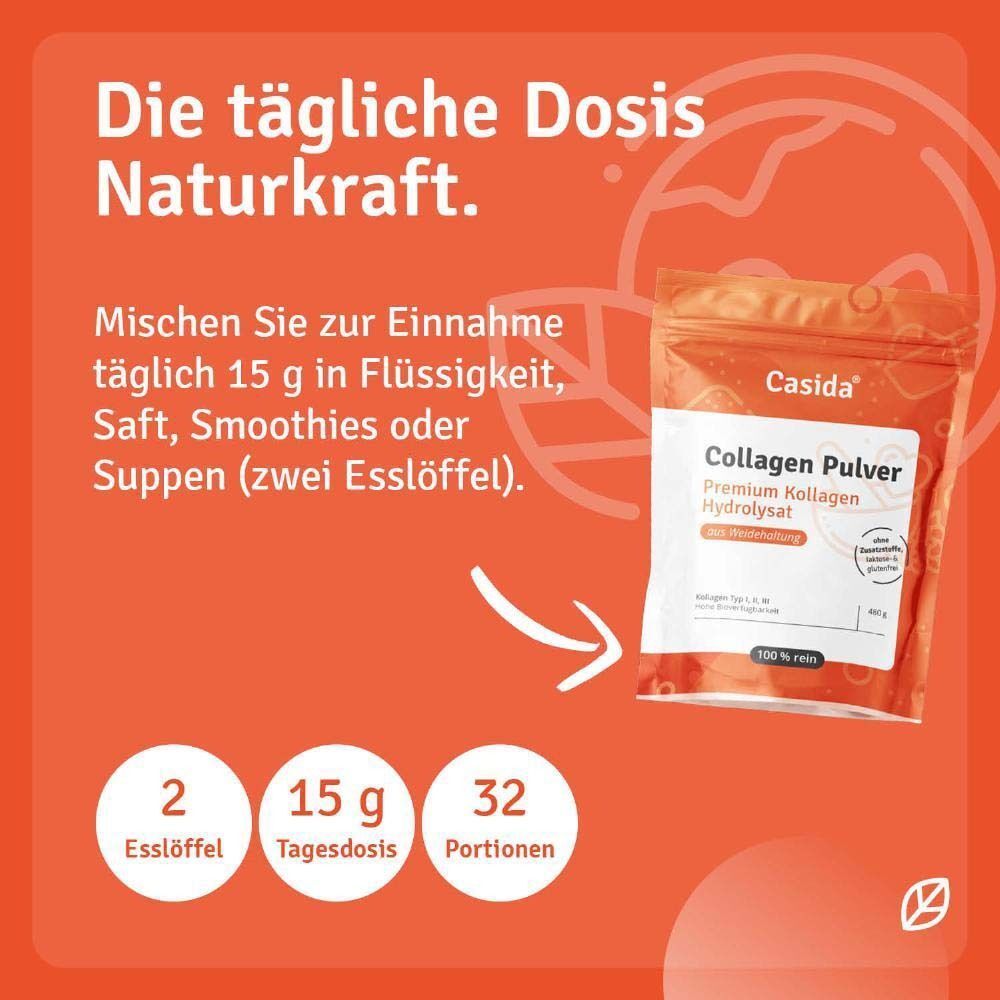 Casida Premium Kollagen Pulver 480g - Natürliches Bioaktives Kollagen Hydrolysat