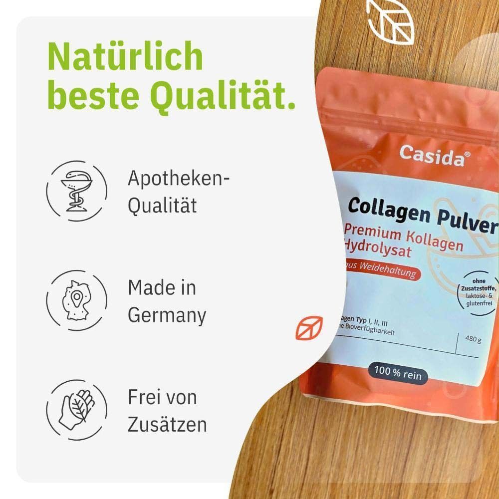 Casida Premium Kollagen Pulver 480g - Natürliches Bioaktives Kollagen Hydrolysat