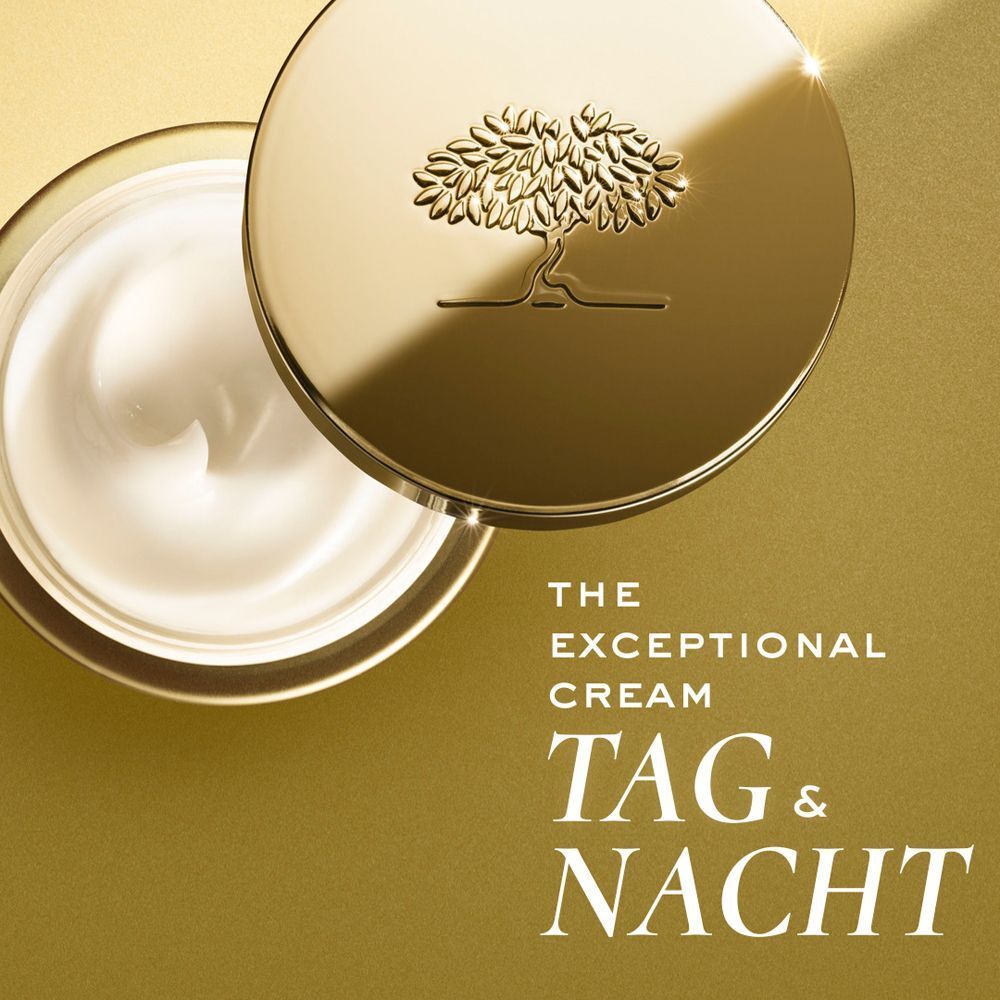 Tiegel mit Creme und Deckel. Text: The Exceptional Cream Tag & Nacht.