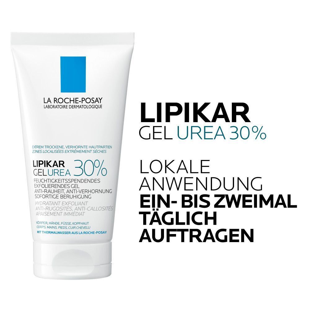 La Roche-Posay Lipikar Gel Urea 30% Tube. Lokale Anwendung: ein- bis zweimal täglich auftragen.