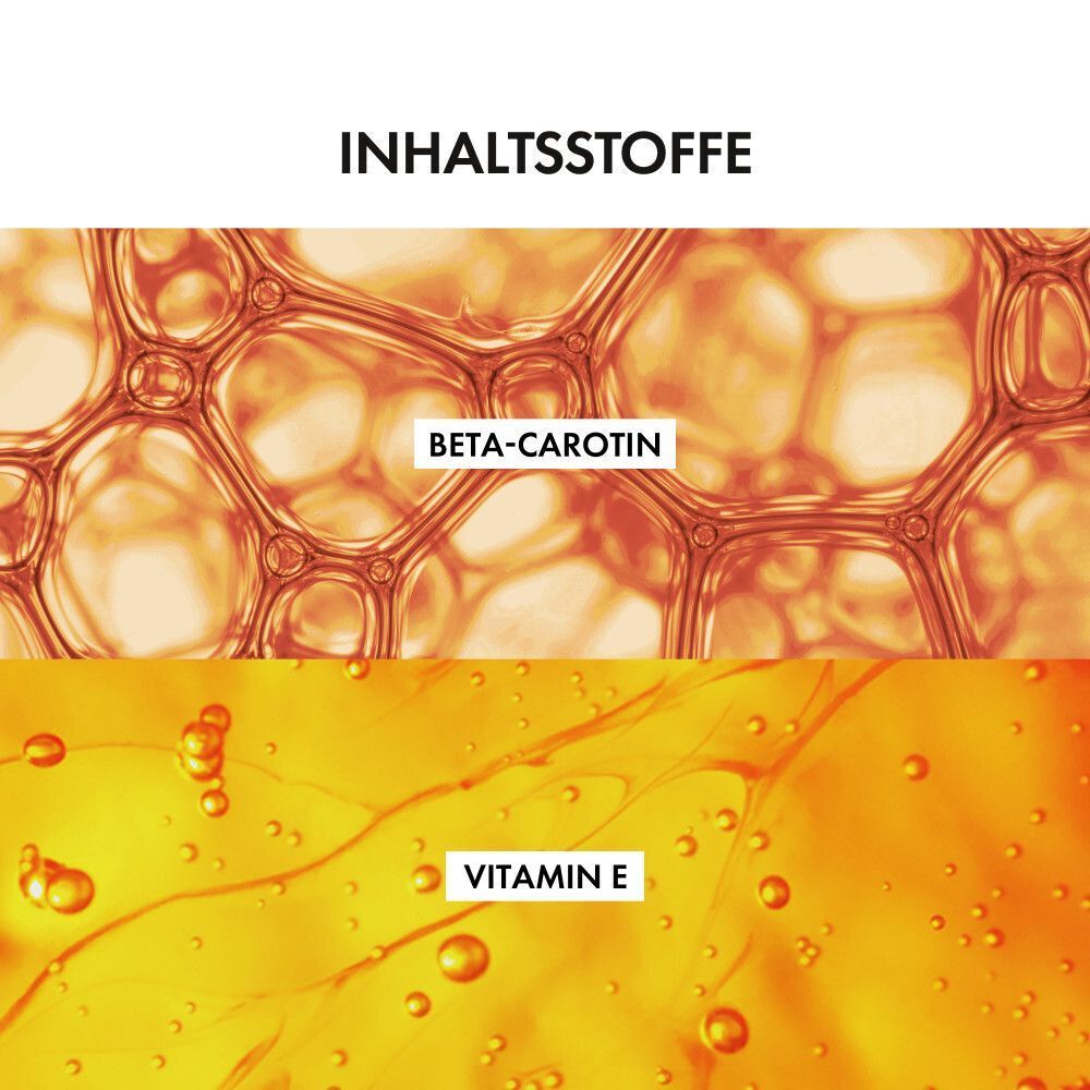 Nahaufnahme von Inhaltsstoffen: Beta-Carotin und Vitamin E.