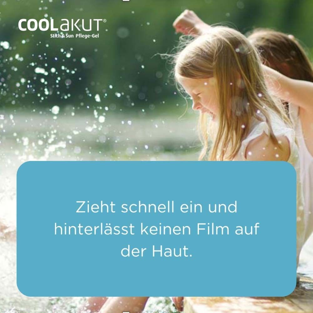 Mädchen am Wasser. Text: Zieht schnell ein und hinterlässt keinen Film auf der Haut. Logo COOLAKUT.
