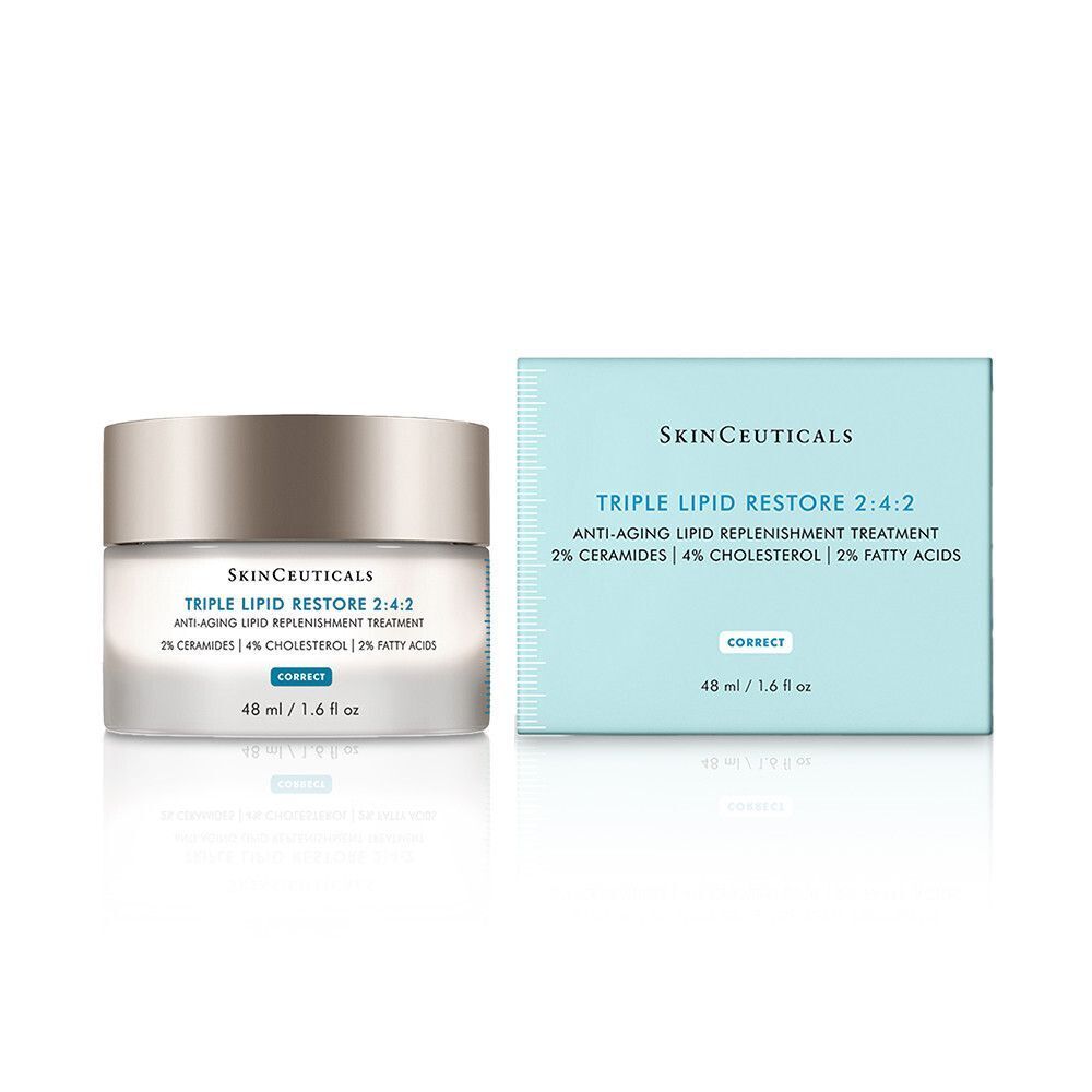 Creme-Tiegel und Schachtel. Aufschrift: Triple Lipid Restore 2:4:2. 48 ml / 1.6 fl oz. Anti-Aging-Behandlung.