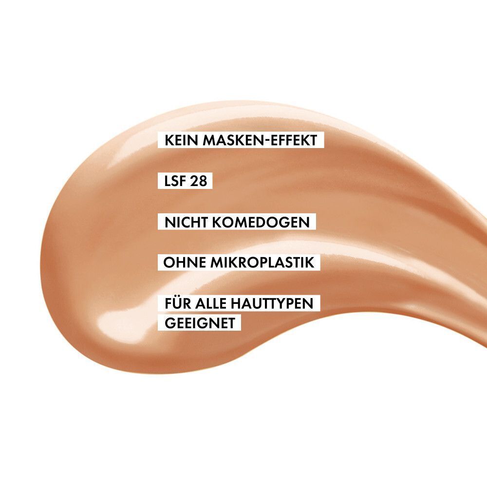 Make-up-Textur. Ohne Maskeneffekt, LSF 28, nicht komedogen, ohne Mikroplastik. Für alle Hauttypen geeignet.