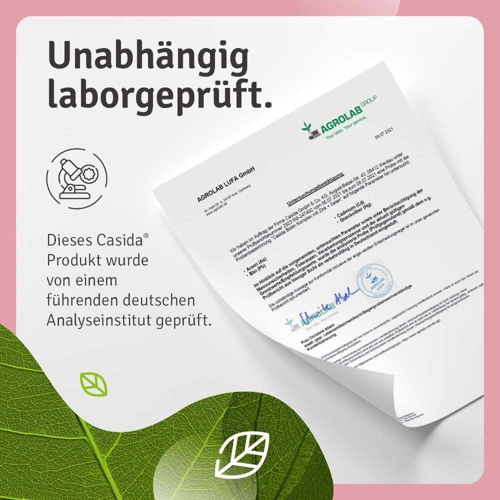 Ein Dokument von Agrolab Lufa GmbH. Bestätigung der Prüfung des Casida Produkts durch ein deutsches Analyseinstitut.