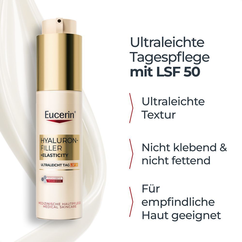 Eucerin Hyaluron-Filler + Elasticity Ultraleichte Tagespflege mit LSF 50.