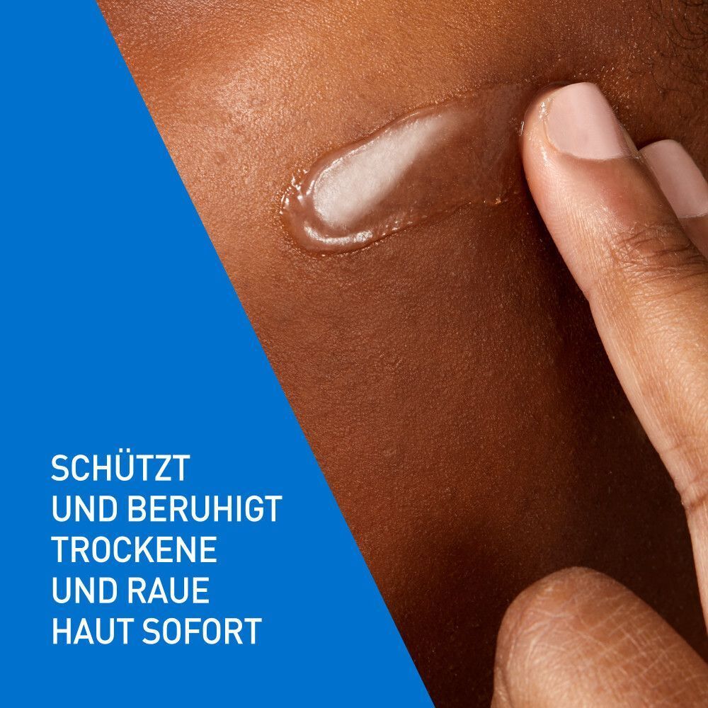 Produkt auf Haut aufgetragen. Schützt und beruhigt trockene und raue Haut sofort.