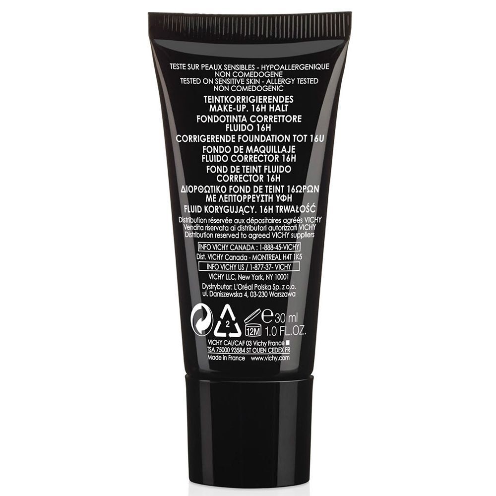 Rückseite einer VICHY DERMABLEND Tube. Text: 30 ml, 1.0 FL.OZ. Informationen zu Inhaltsstoffen und Hersteller.