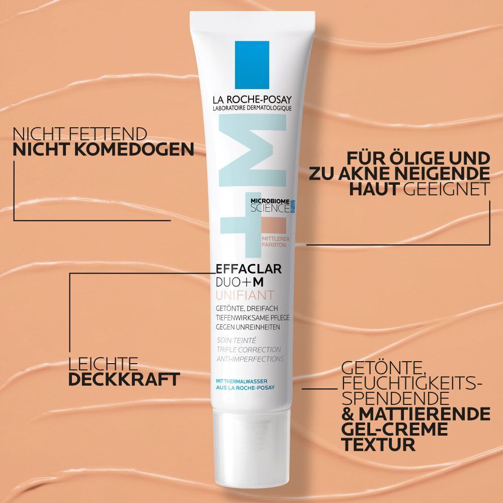ROCHE-POSAY Effaclar Duo+M Unifiant Creme mittel Tube. Text: Nicht fettend, nicht komedogen. Für ölige und zu Akne neigende Haut geeignet.
