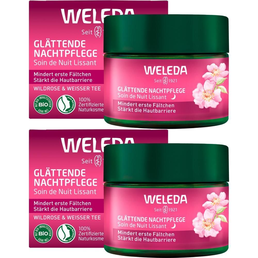 Weleda glättende Nachtpflege Wildrose & weißer Tee 2x 2x40 ml Creme