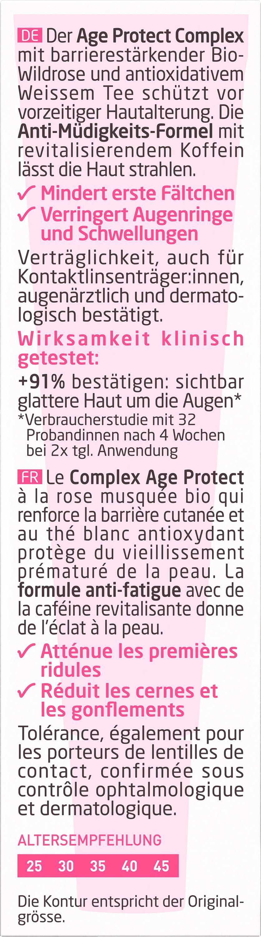 Text über die WELEDA Augenpflege.  Enthält Informationen über die Wirkung und Inhaltsstoffe.  Enthält auch eine Altersempfehlung.