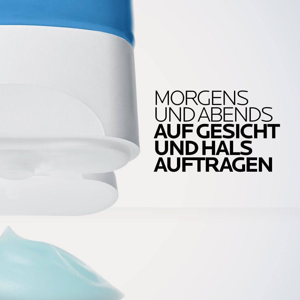 ROCHE-POSAY Hyalu B5 Water Gel. Text: Morgens und abends auf Gesicht und Hals auftragen.
