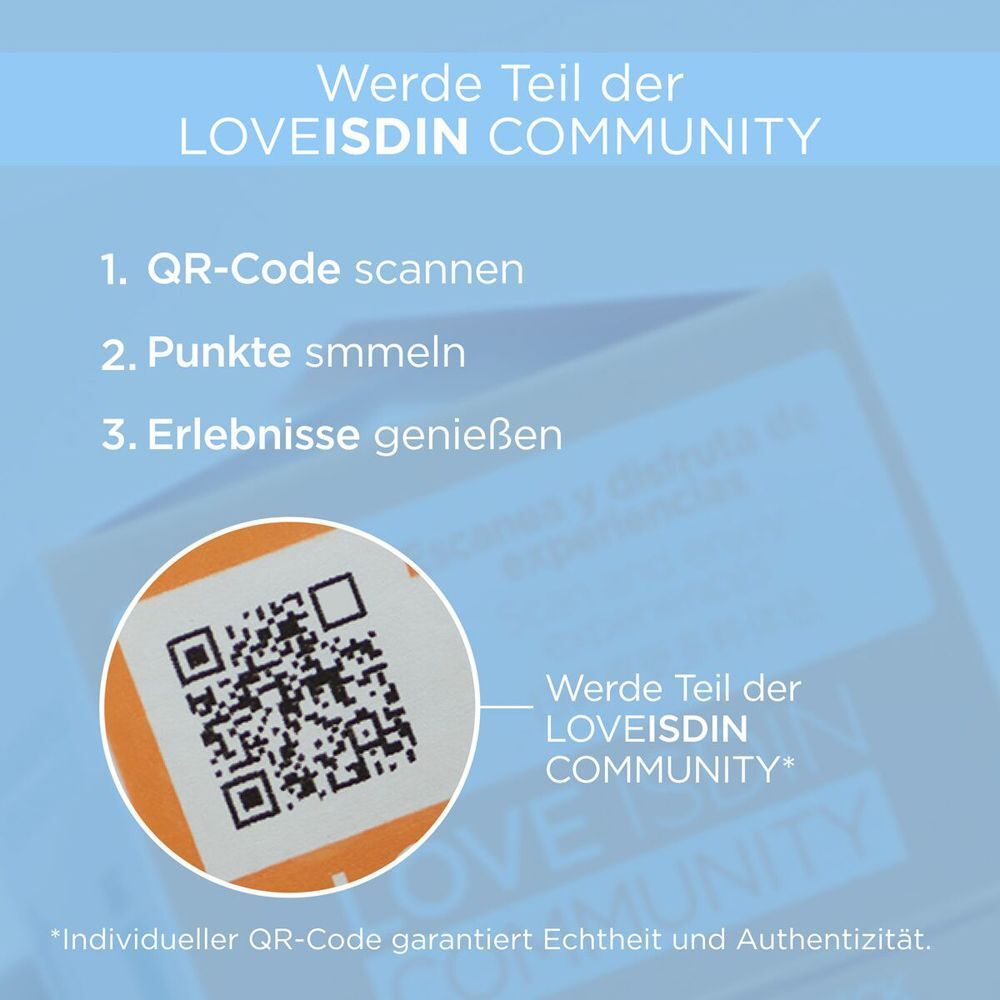QR-Code auf einem Aufkleber. Text: Werde Teil der LOVEISDIN COMMUNITY. Scannen, Punkte sammeln, Erlebnisse genießen.