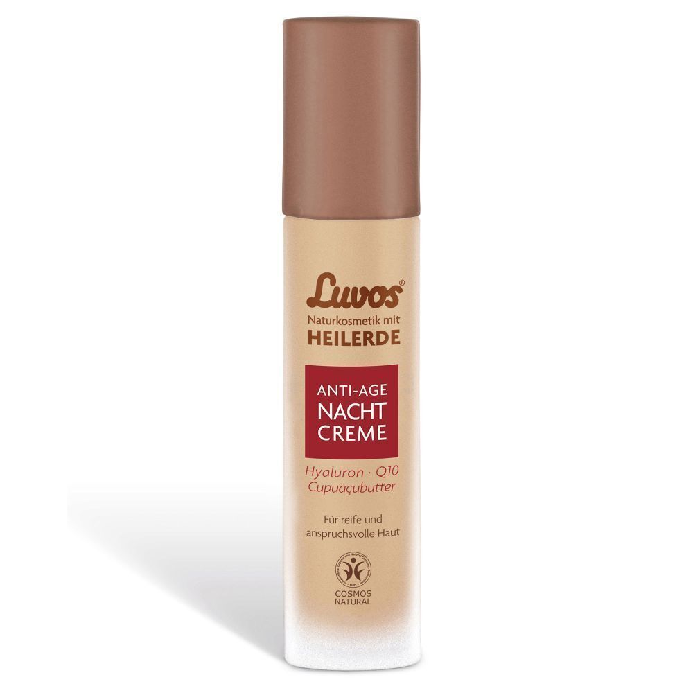 LUVOS Heilerde Anti-Age Nachtcreme. Creme-Tube mit braunem Deckel. Produktinformationen.