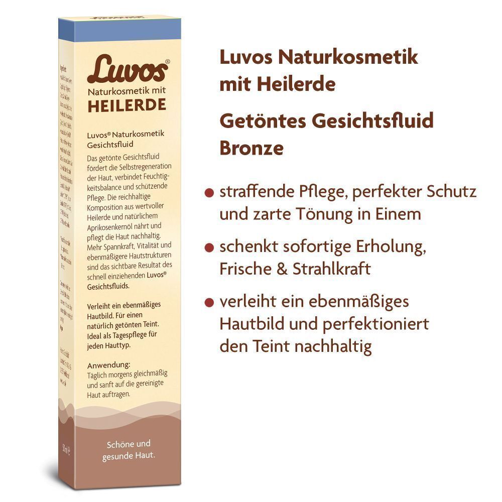 Produktinformationen von Luvos getöntes Gesichtsfluid Bronze. Text und Eigenschaften.