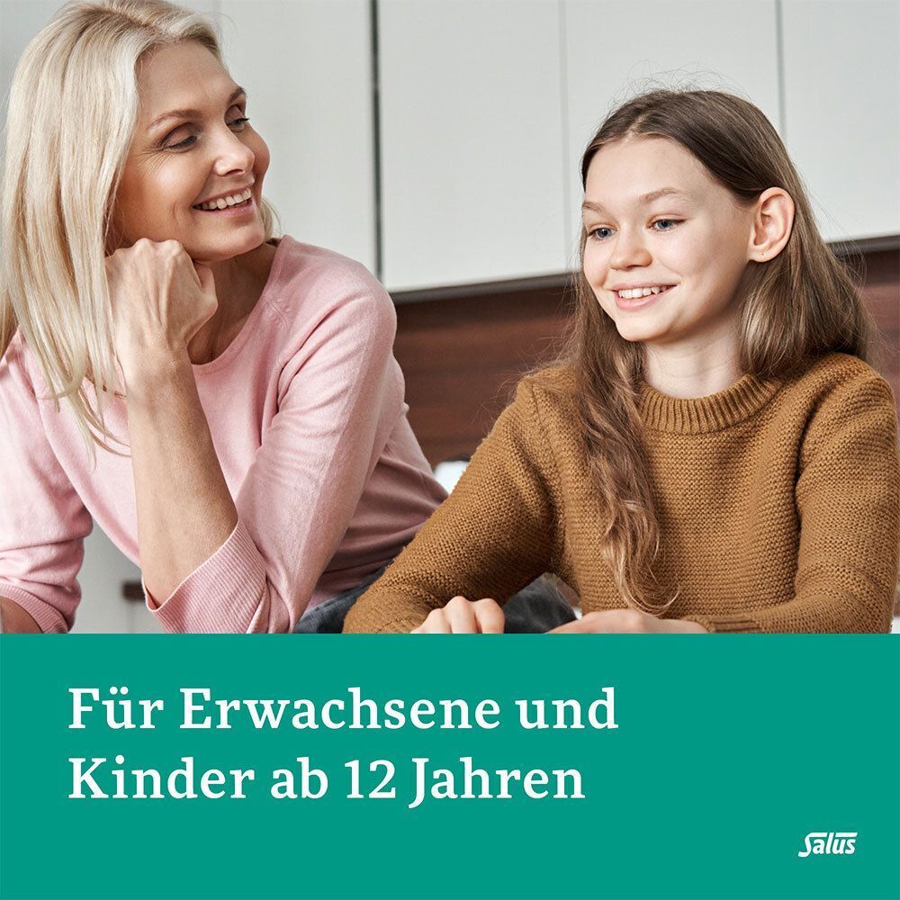 Lächelnde Frau und junges Mädchen sitzen zusammen. Text: Für Erwachsene und Kinder ab 12 Jahren.