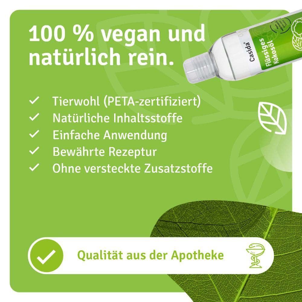 Text: 100% vegan und natürlich rein. Checklisten: Tierwohl (PETA-zertifiziert), natürliche Inhaltsstoffe, einfache Anwendung, bewährte Rezeptur.