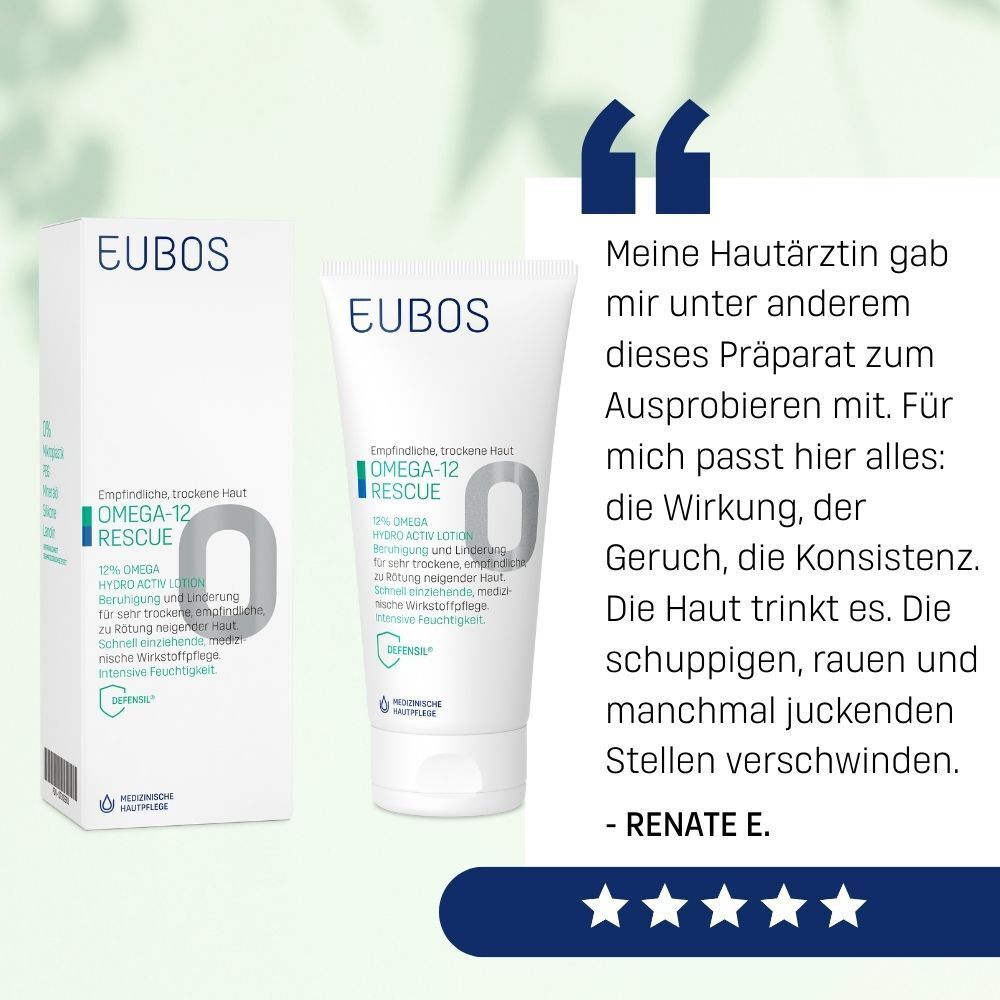 Produkt und Verpackung. Zitat: Meine Hautärztin empfahl mir dieses Präparat. Die Haut trinkt es. - Renate E.