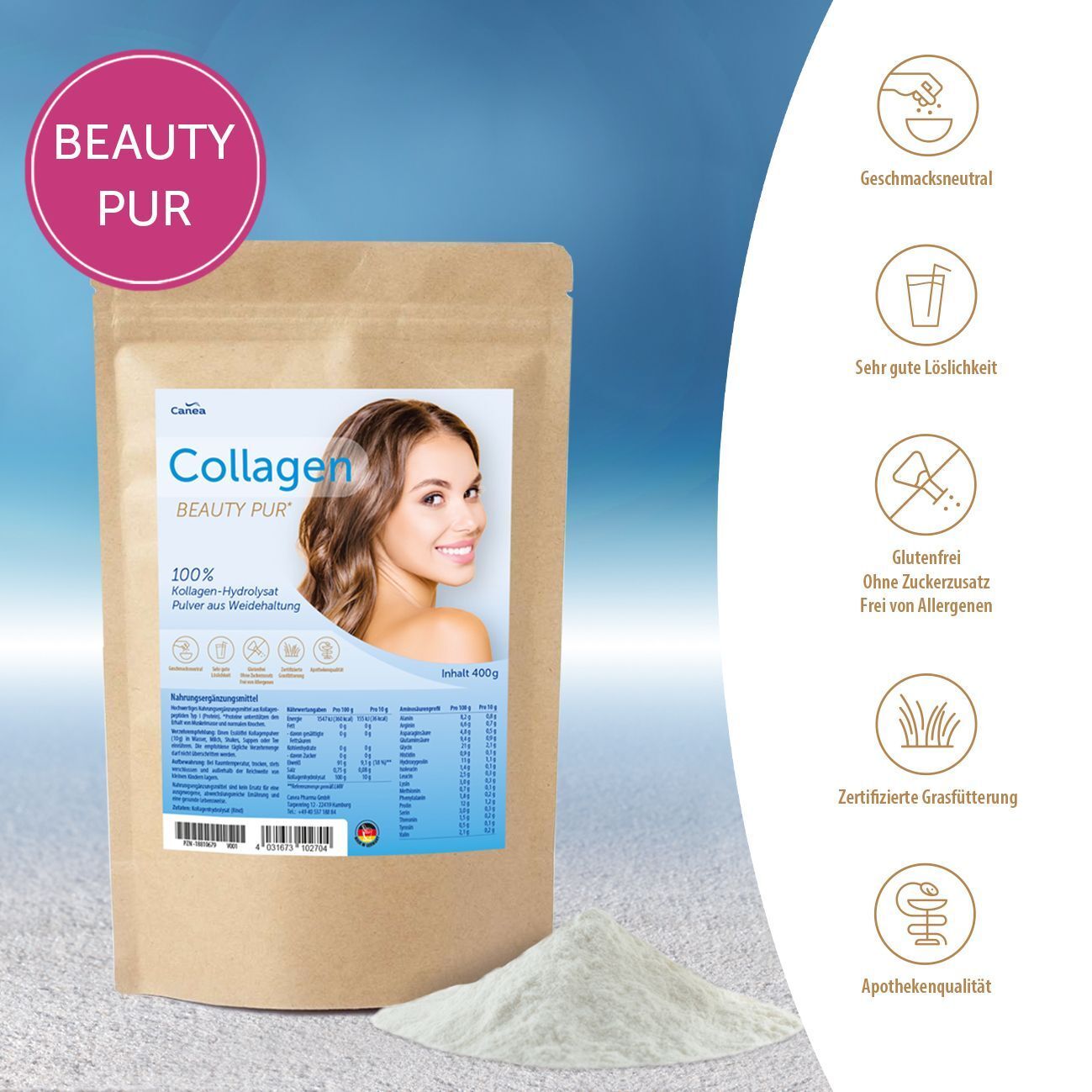 Collagen Beauty 100% Kollagen Hydrolysat Pulver aus Weidetierhaltung