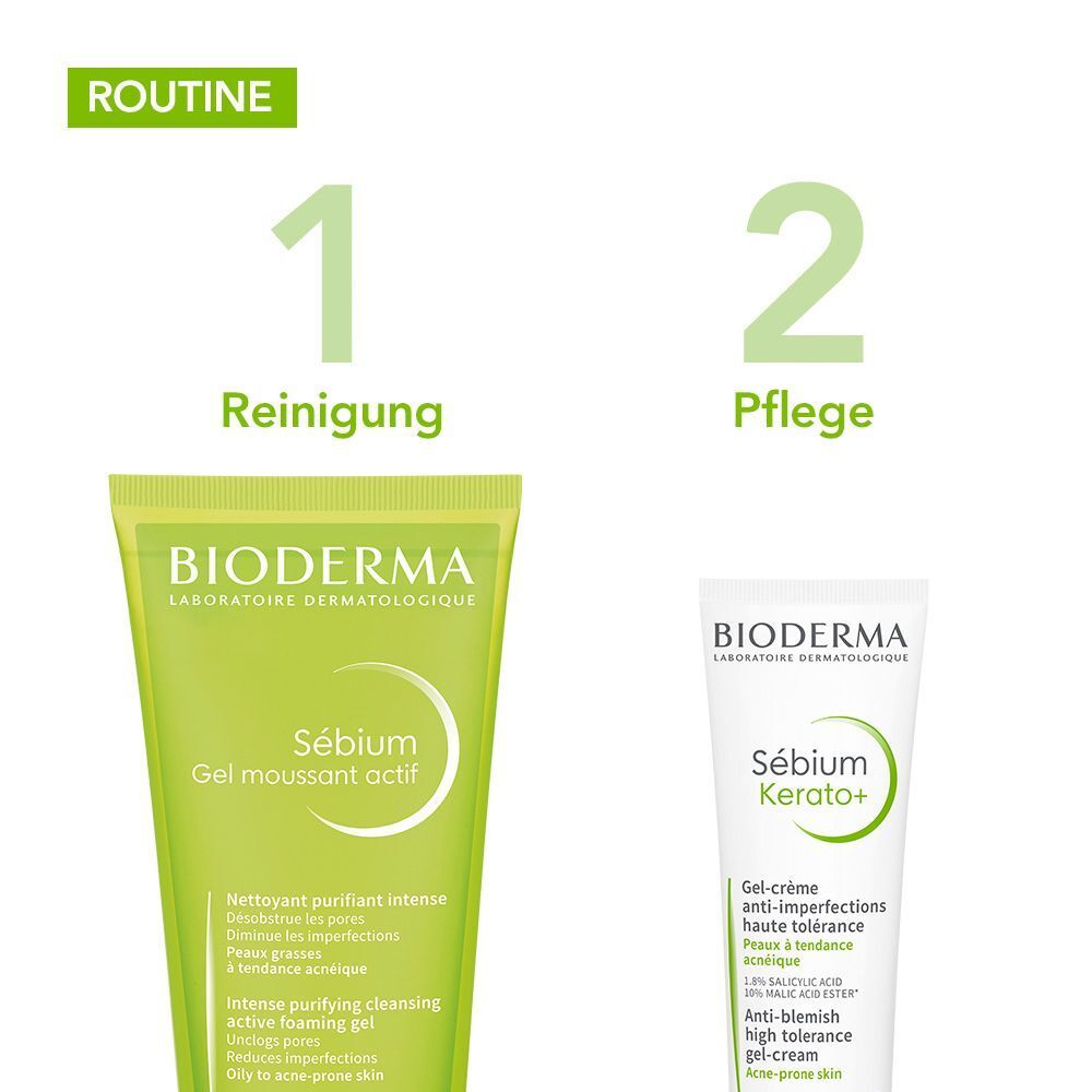 Routine: Sebium Gel moussant actif und Sebium Kerato+ Creme-Gel.
