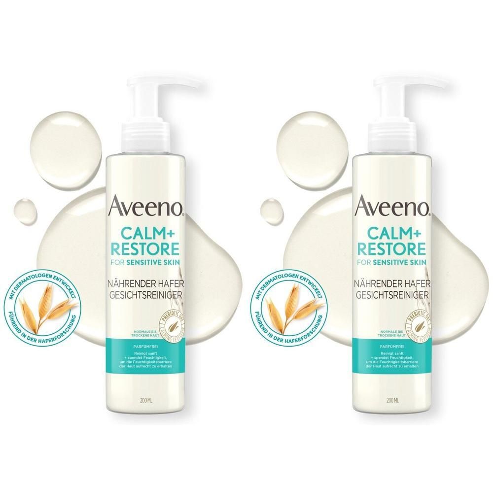 Aveeno Calm+ Restore nährender Hafer Gesichtsrein. 2x 2x200 ml Flüssigseife