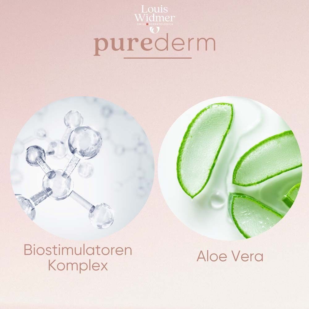 Kreisförmige Abbildungen: Molekülstruktur und Aloe Vera Blätter. Text: Biostimulatoren Komplex und Aloe Vera.