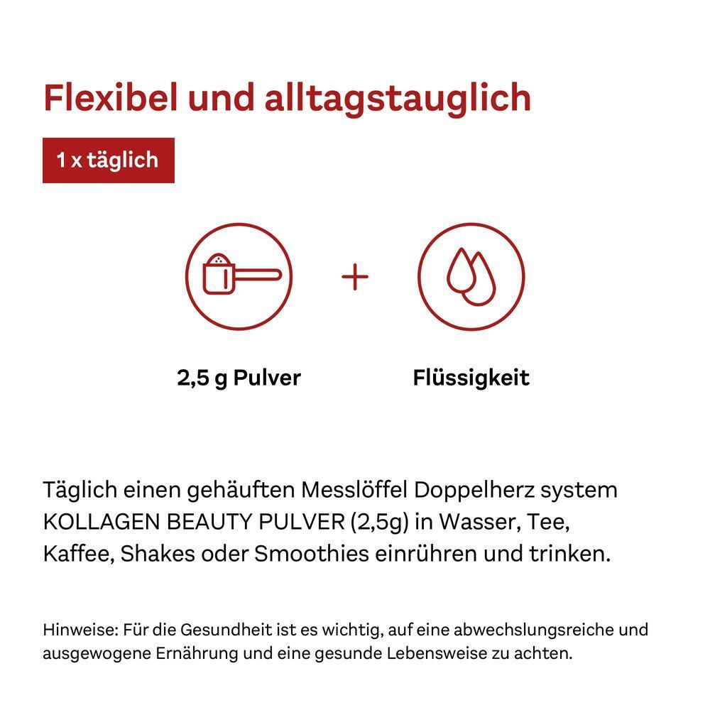 Darstellung der täglichen Einnahme: 2,5 g Pulver mit Flüssigkeit mischen.