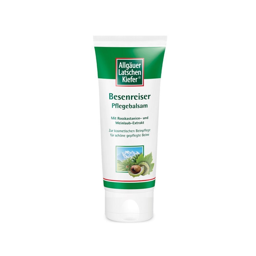 Tube Besenreiser Pflegebalsam. Grün-weiße Tube mit Produktnamen und Logo.