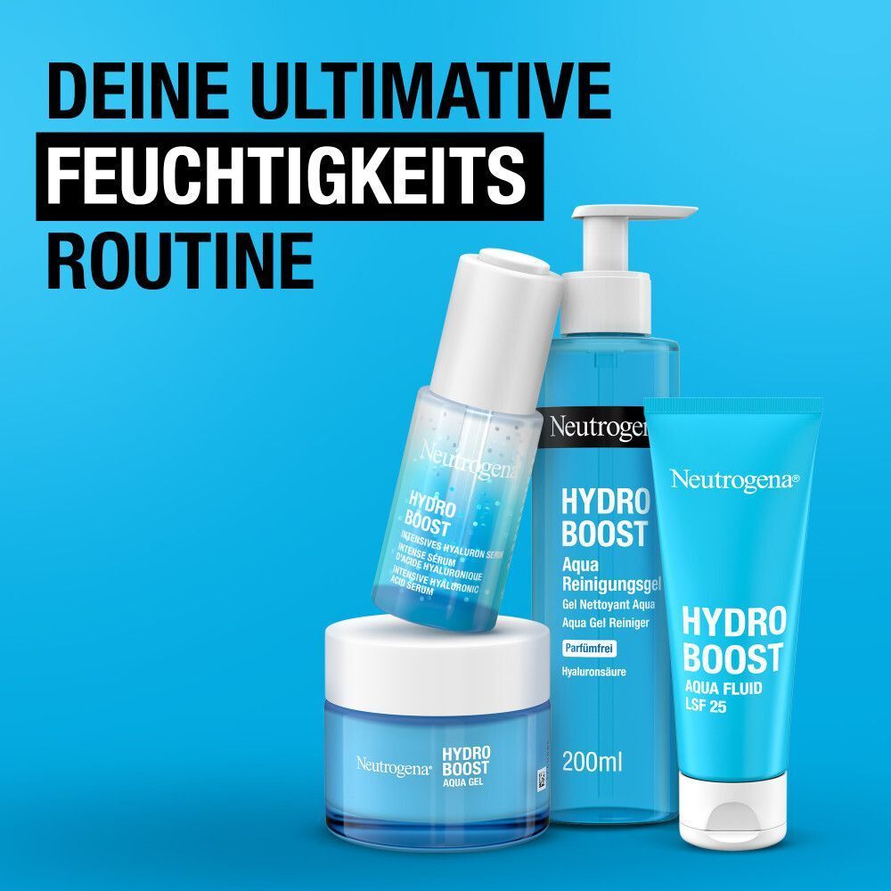 Verschiedene Neutrogena Hydro Boost Produkte: Reinigungsgel, Creme, Serum, Aqua Fluid.