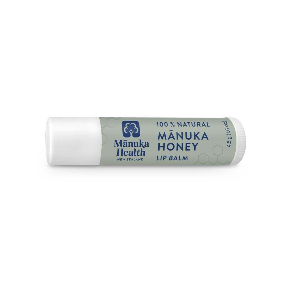 Lippenbalsam-Stift. Auf dem Stift steht "100% NATURAL MANUKA HONEY LIP BALM".