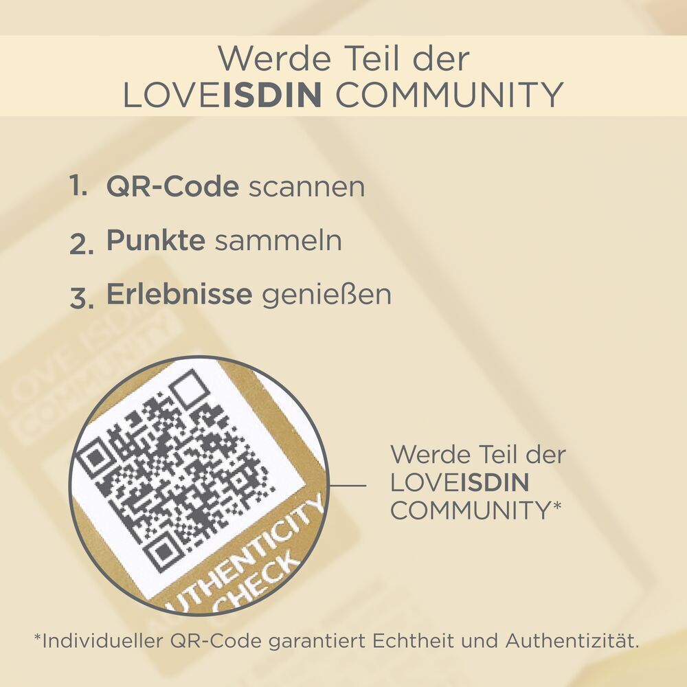 QR-Code und Text: Werde Teil der LOVEISDIN COMMUNITY. QR-Code scannen, Punkte sammeln, Erlebnisse genießen.