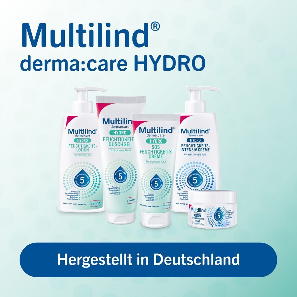 Verschiedene Multilind Produkte. Logo, Produktnamen, und Text: Hergestellt in Deutschland.